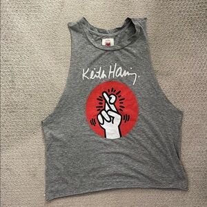 Graphic Grey Tank Top with Red Accent - Artist Signature Print